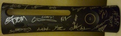 This is a Microsoft Carbon Fiber faceplate autographed by a number of Epic employees and people who worked on Gears of War 3, including Cliff Bleszinski, Epic Pres. Mike Capps, Carlos Ferro (Dom) and Ice T.