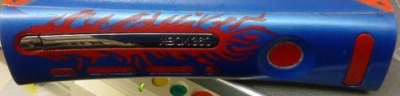 This faceplate is part of a complete console custom made with Transformers elements by an unknown customizer.