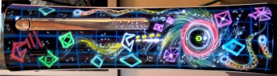 This plate is a custom airbrushed plate honoring the XBLA game, Geometry Wars 2: Retro Evolved.