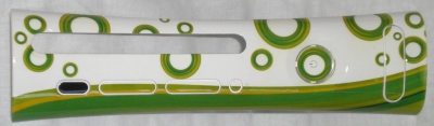 This is a custom printed faceplate featuring the new swirled rings that replace the rings of light that were used in Xbox marketing for the past five years. These rings were released with the new purple and green swoop used for Kinect branding.